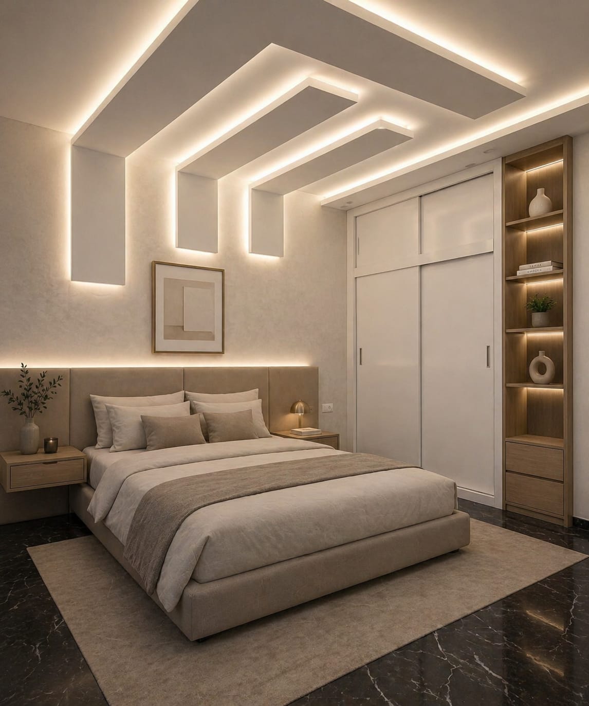 Chambre design avec éclairage architectural